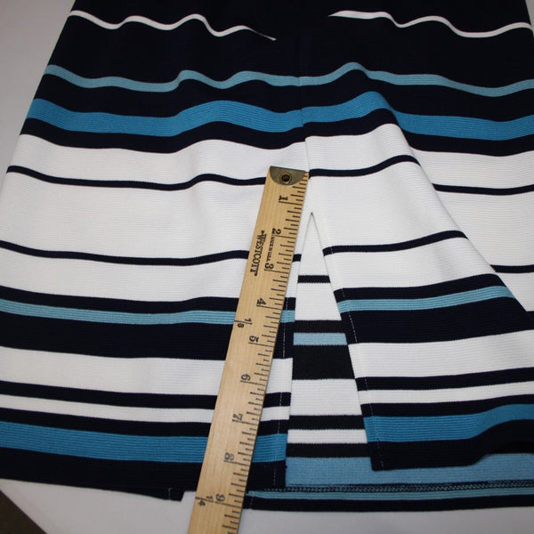 White House Black Market Sz 2 Navy Blue White Striped Lined Poly Rayon Dress