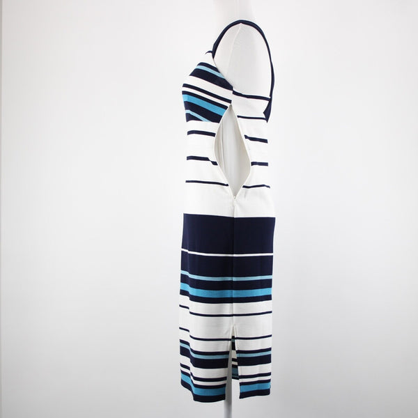 White House Black Market Sz 2 Navy Blue White Striped Lined Poly Rayon Dress