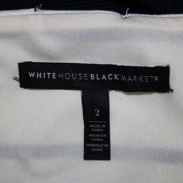 White House Black Market Sz 2 Navy Blue White Striped Lined Poly Rayon Dress