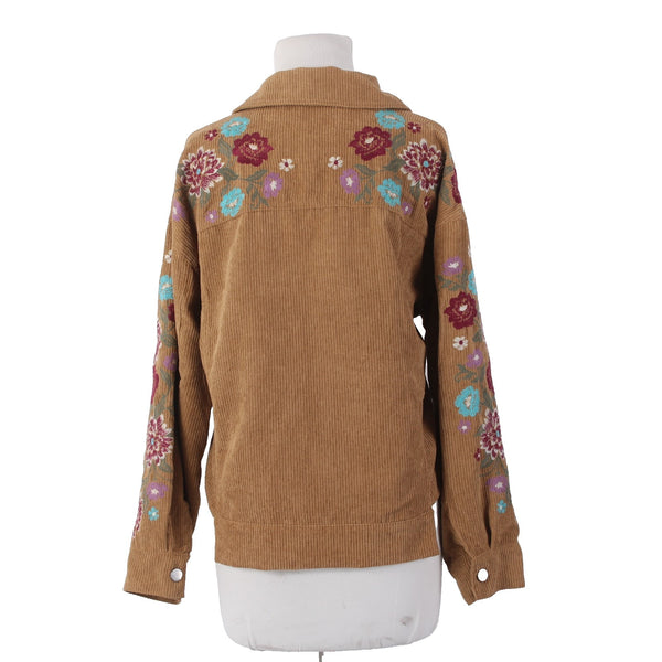 Savanna Jane Jacket Sz S Brown Multi Colored Embroidered Floral Poly Nylon