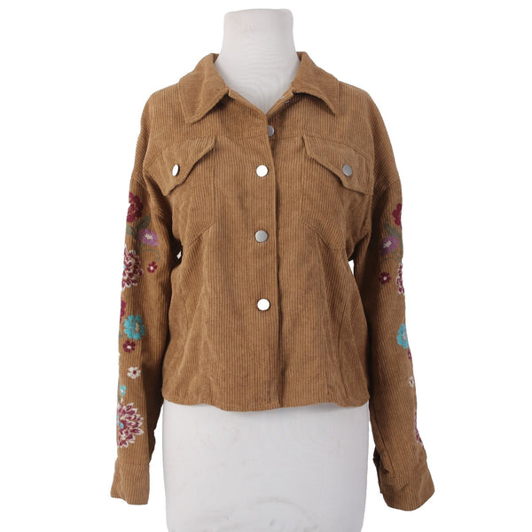 Savanna Jane Jacket Sz S Brown Multi Colored Embroidered Floral Poly Nylon