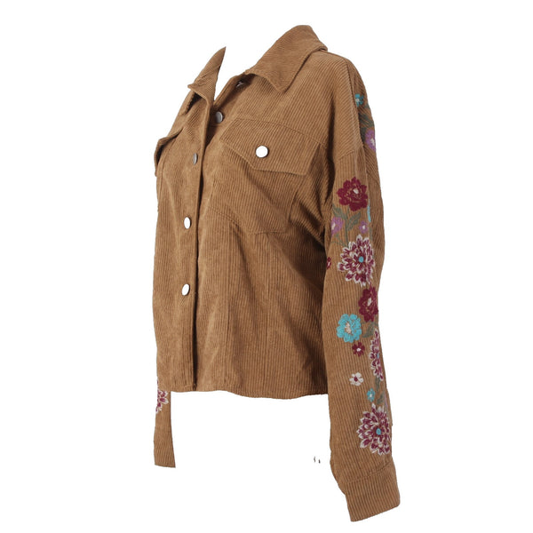 Savanna Jane Jacket Sz S Brown Multi Colored Embroidered Floral Poly Nylon