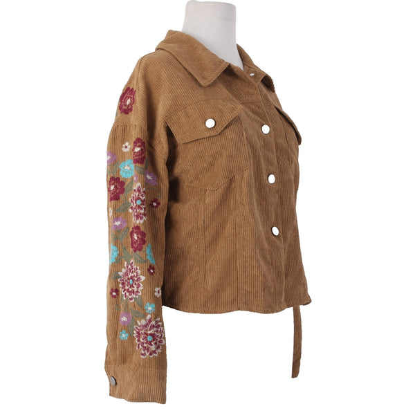 Savanna Jane Jacket Sz S Brown Multi Colored Embroidered Floral Poly Nylon