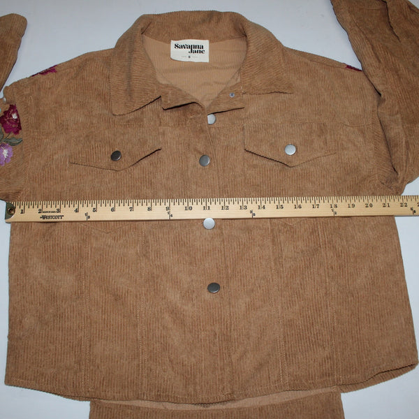 Savanna Jane Jacket Sz S Brown Multi Colored Embroidered Floral Poly Nylon