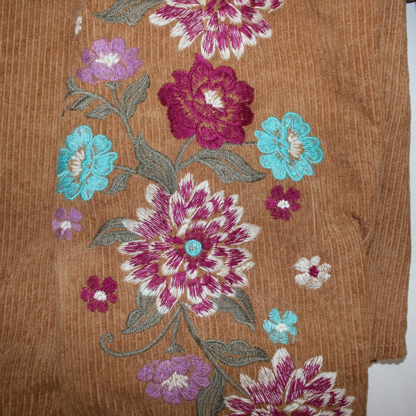 Savanna Jane Jacket Sz S Brown Multi Colored Embroidered Floral Poly Nylon