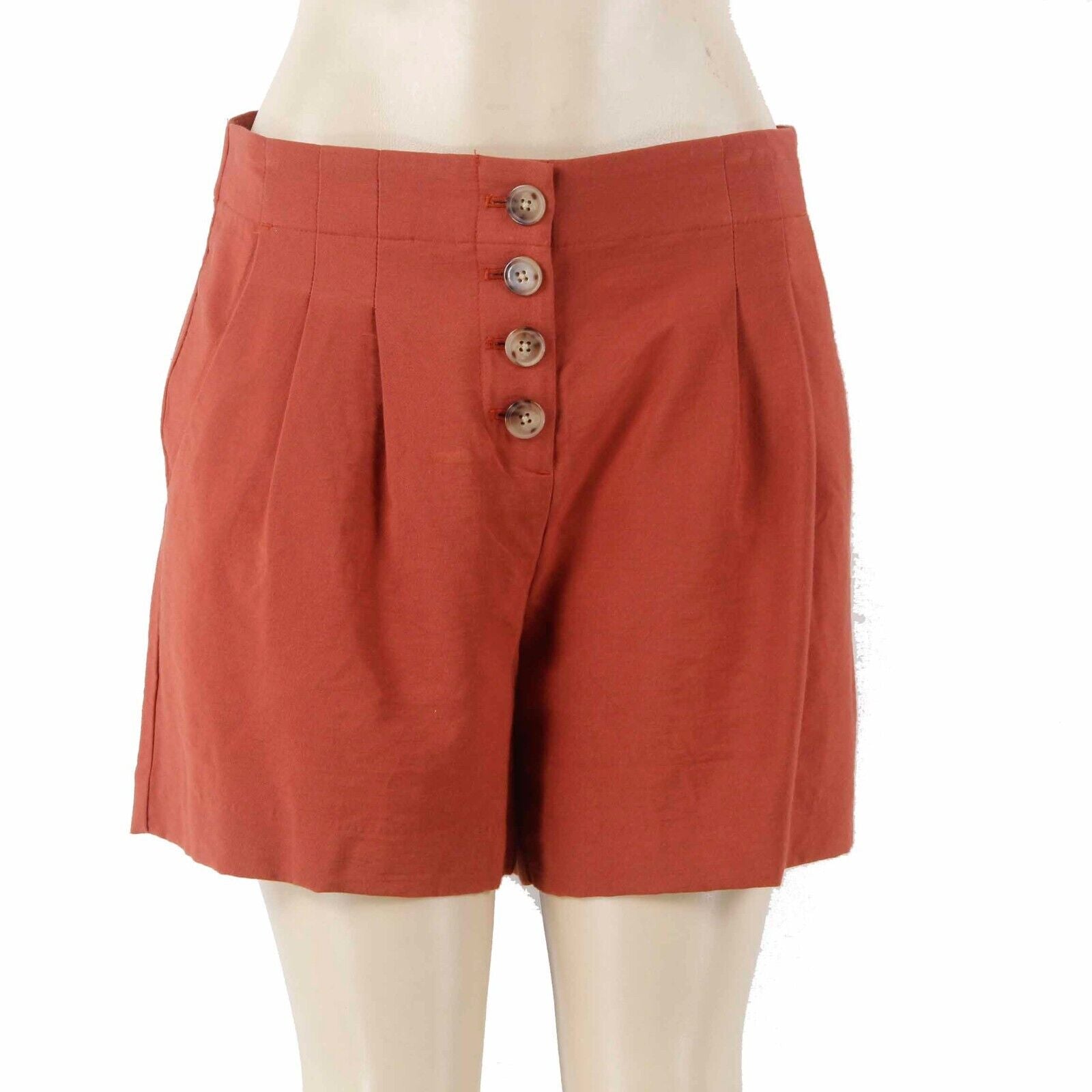 Loft NEW $50 Sz S x 5" Rust Red 4 Button Front Pleat 2 Pocket Rayon Nylon Shorts