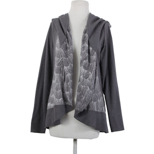Prana Sz L Gray White Hooded Asymm Recycled Poly Organic Cotton Wrap Sweater