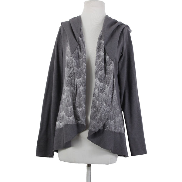 Prana Sz L Gray White Hooded Asymm Recycled Poly Organic Cotton Wrap Sweater