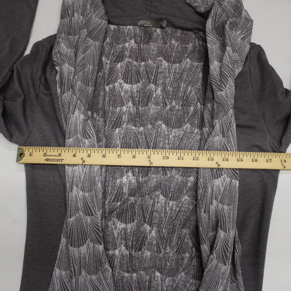 Prana Sz L Gray White Hooded Asymm Recycled Poly Organic Cotton Wrap Sweater