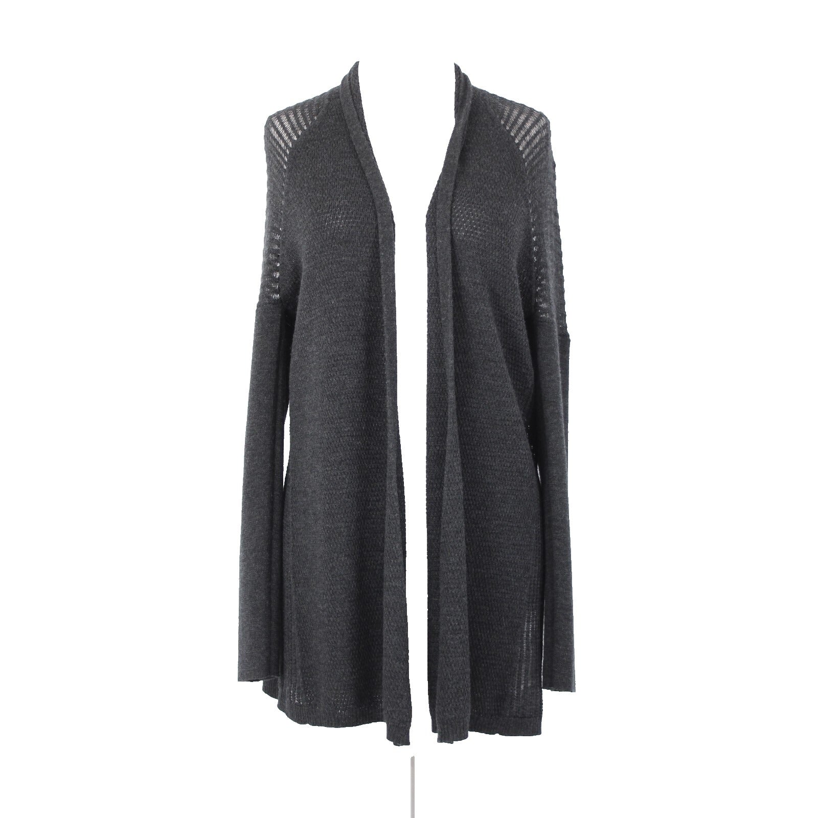 Eileen Fisher Sz S Black Open Knit Draped Collar No Fabric Label Wrap Sweater