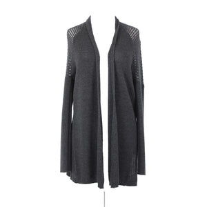 Eileen Fisher Sz S Black Open Knit Draped Collar No Fabric Label Wrap Sweater