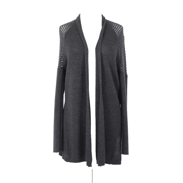 Eileen Fisher Sz S Black Open Knit Draped Collar No Fabric Label Wrap Sweater