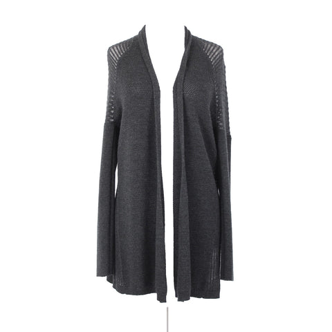 Eileen Fisher Sz S Black Open Knit Draped Collar No Fabric Label Wrap Sweater