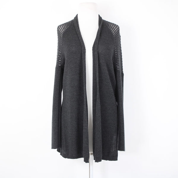 Eileen Fisher Sz S Black Open Knit Draped Collar No Fabric Label Wrap Sweater