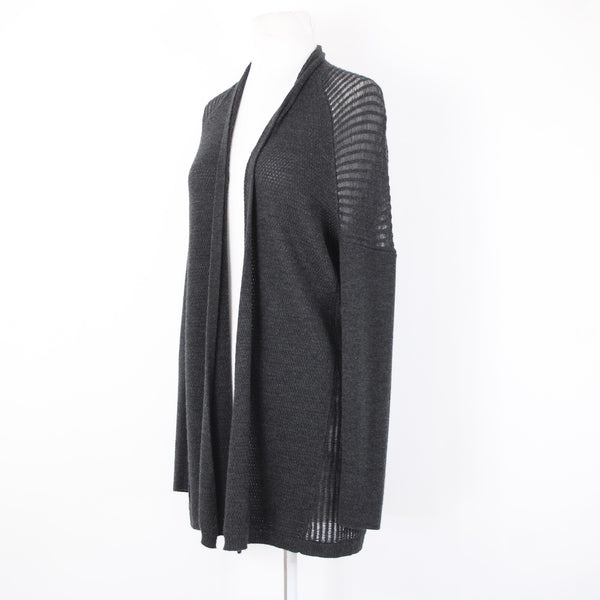 Eileen Fisher Sz S Black Open Knit Draped Collar No Fabric Label Wrap Sweater