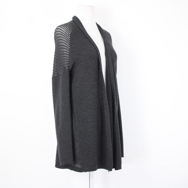 Eileen Fisher Sz S Black Open Knit Draped Collar No Fabric Label Wrap Sweater