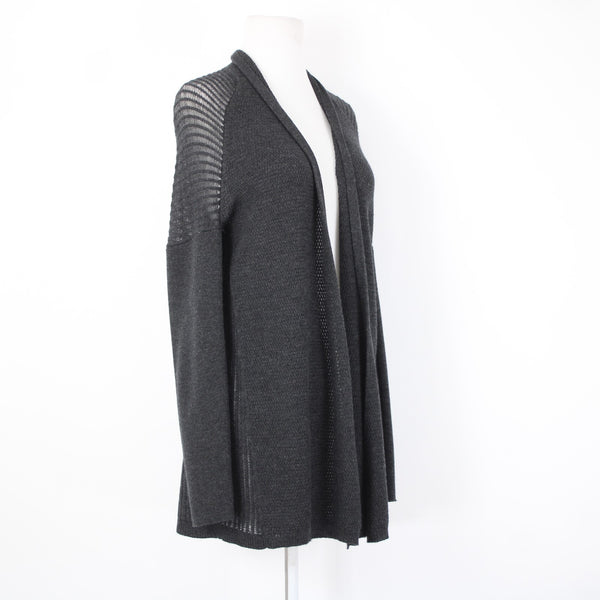 Eileen Fisher Sz S Black Open Knit Draped Collar No Fabric Label Wrap Sweater