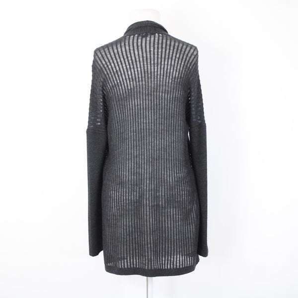Eileen Fisher Sz S Black Open Knit Draped Collar No Fabric Label Wrap Sweater