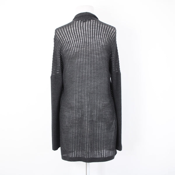 Eileen Fisher Sz S Black Open Knit Draped Collar No Fabric Label Wrap Sweater