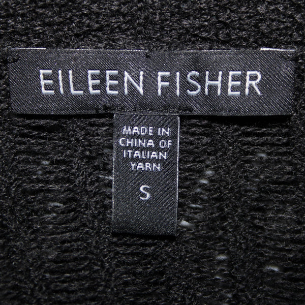Eileen Fisher Sz S Black Open Knit Draped Collar No Fabric Label Wrap Sweater