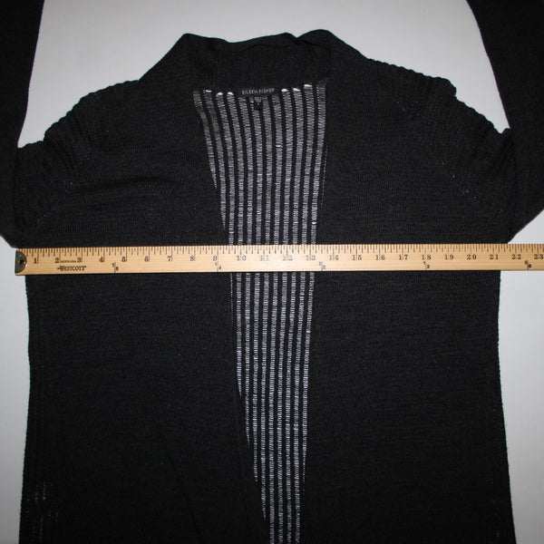 Eileen Fisher Sz S Black Open Knit Draped Collar No Fabric Label Wrap Sweater