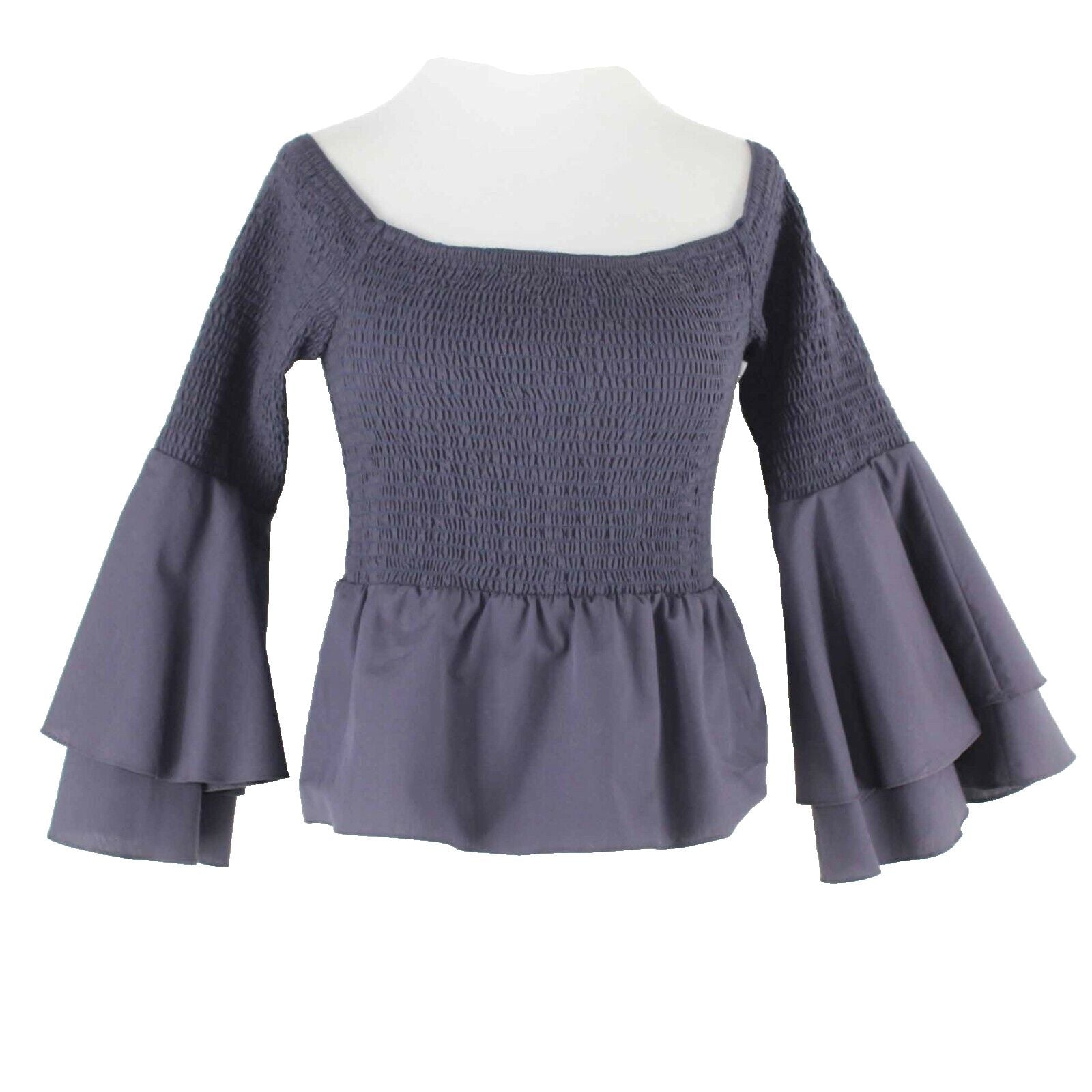 Amanda Uprichard NEW $179 Sz S Navy Blue Ruffle Beachwood 100% Cotton Top