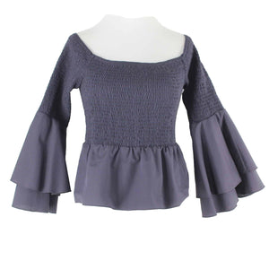 Amanda Uprichard NEW $179 Sz S Navy Blue Ruffle Beachwood 100% Cotton Top