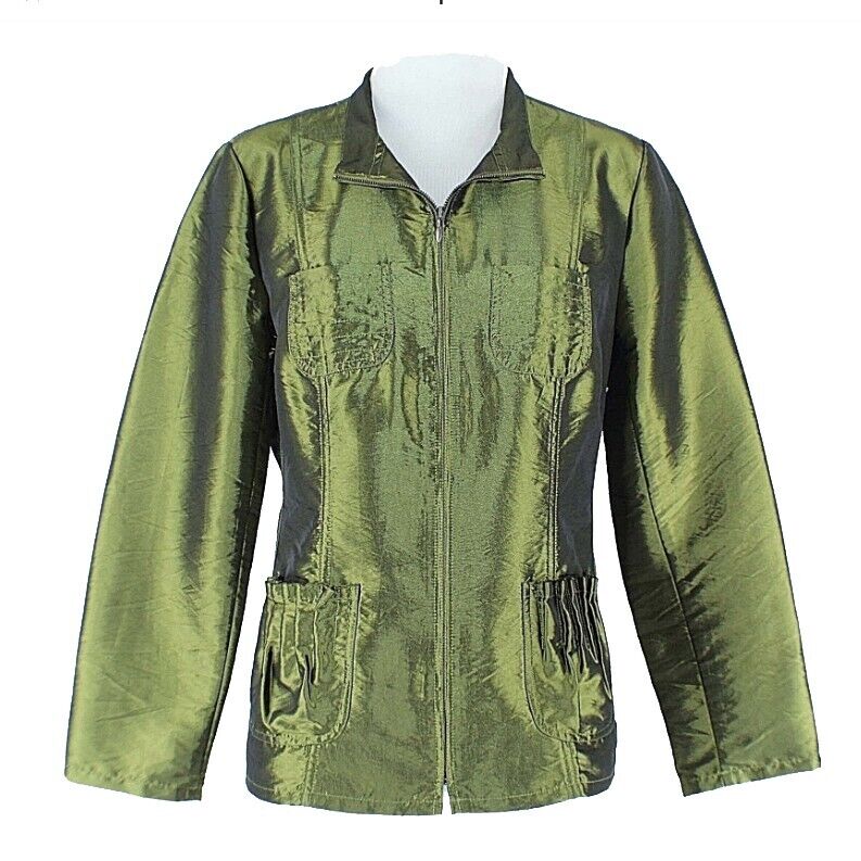 Chicos Sz 0 Lime Green Sheen Zip Front Pocket Detail Polyester Nylon Jacket