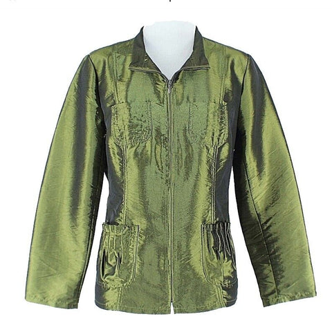Chicos Sz 0 Lime Green Sheen Zip Front Pocket Detail Polyester Nylon Jacket