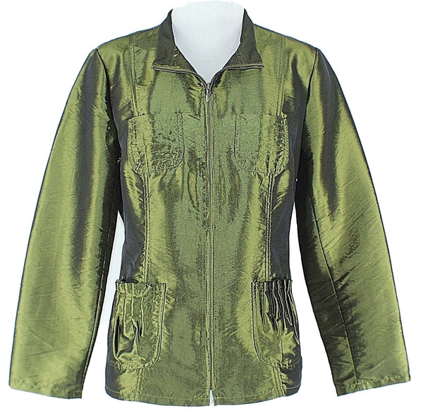Chicos Sz 0 Lime Green Sheen Zip Front Pocket Detail Polyester Nylon Jacket