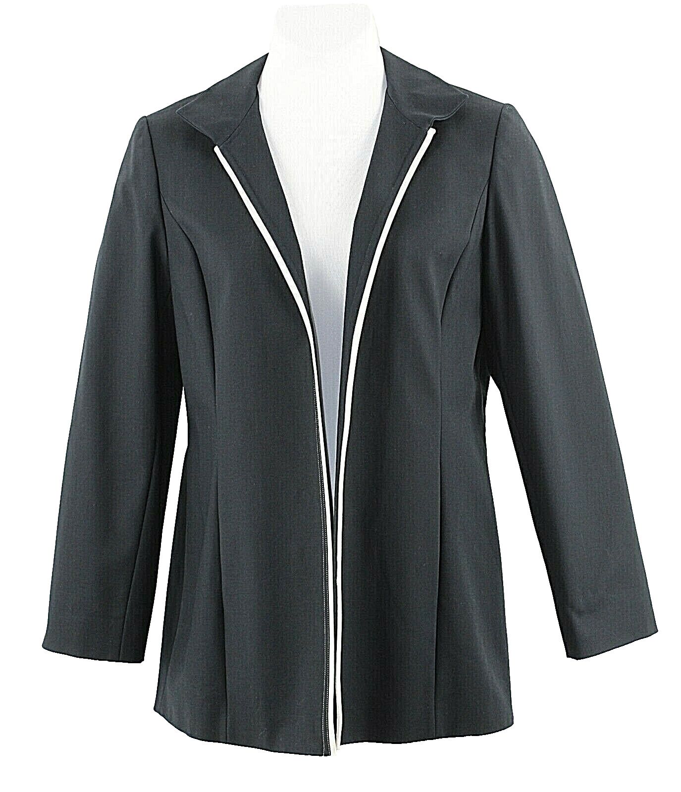 Ellen Tracy Sz 14 Black White Accent Open Cotton Spandex Acetate Lined Jacket
