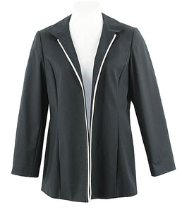 Ellen Tracy Sz 14 Black White Accent Open Cotton Spandex Acetate Lined Jacket