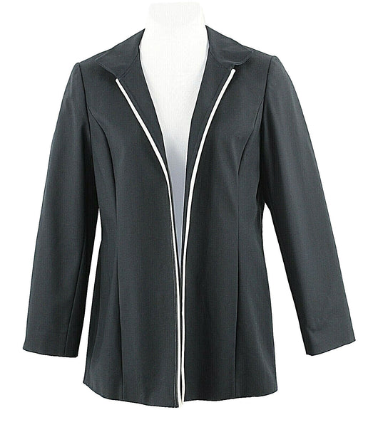 Ellen Tracy Sz 14 Black White Accent Open Cotton Spandex Acetate Lined Jacket
