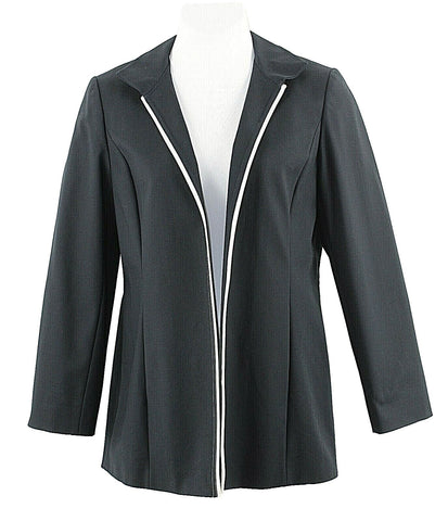 Ellen Tracy Sz 14 Black White Accent Open Cotton Spandex Acetate Lined Jacket
