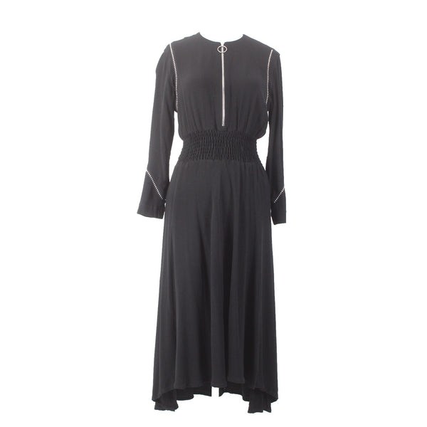 Maje Dress Sz 1 Black Zipper Detail Asymm Elastic Waist 100% Viscose Poly Dress