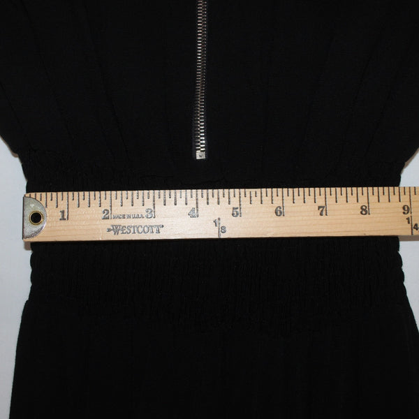Maje Dress Sz 1 Black Zipper Detail Asymm Elastic Waist 100% Viscose Poly Dress