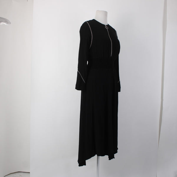 Maje Dress Sz 1 Black Zipper Detail Asymm Elastic Waist 100% Viscose Poly Dress