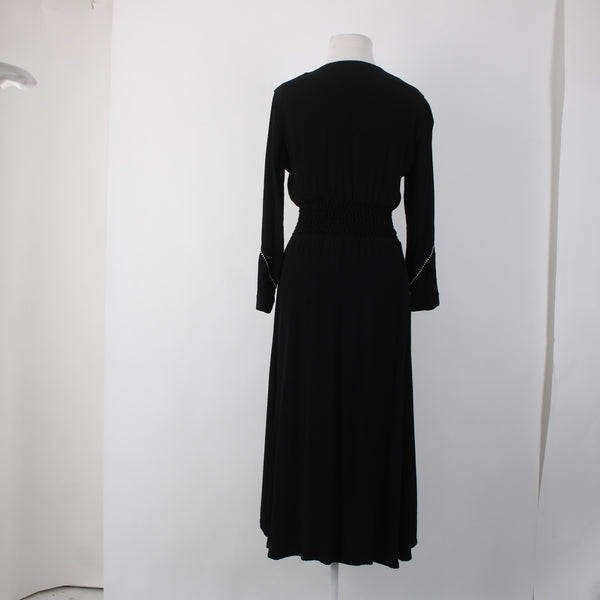 Maje Dress Sz 1 Black Zipper Detail Asymm Elastic Waist 100% Viscose Poly Dress