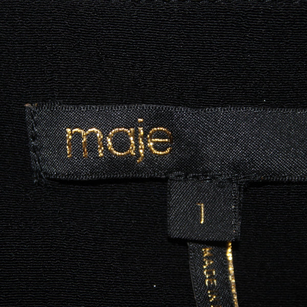 Maje Dress Sz 1 Black Zipper Detail Asymm Elastic Waist 100% Viscose Poly Dress