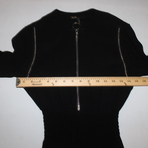 Maje Dress Sz 1 Black Zipper Detail Asymm Elastic Waist 100% Viscose Poly Dress