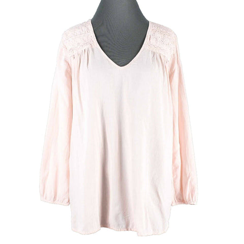 Current/Elliott NEW $188 Sz 1 Pink Lace Yoke V Neck 100% Cotton Top
