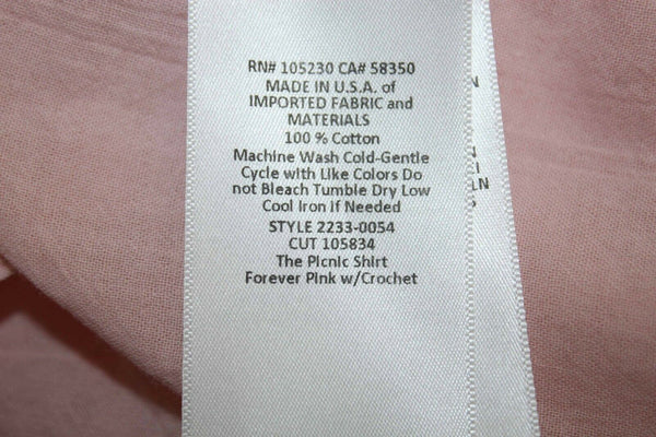 Current/Elliott NEW $188 Sz 1 Pink Lace Yoke V Neck 100% Cotton Top