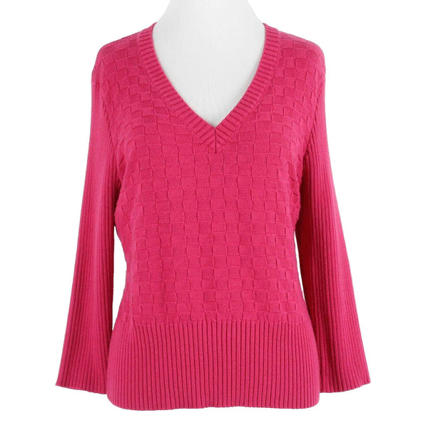 Rafafella Petites Sz L Magenta Pink V Neck Mid Sleeve Cotton Acrylic Sweater