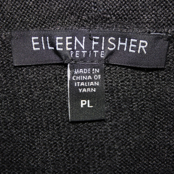 Eileen Fisher Petite Sz LP Black Gray Color Block 100% Merino Wool Wrap Sweater