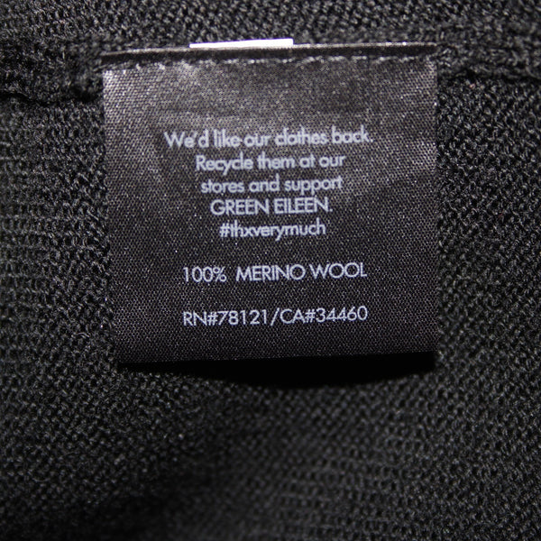 Eileen Fisher Petite Sz LP Black Gray Color Block 100% Merino Wool Wrap Sweater