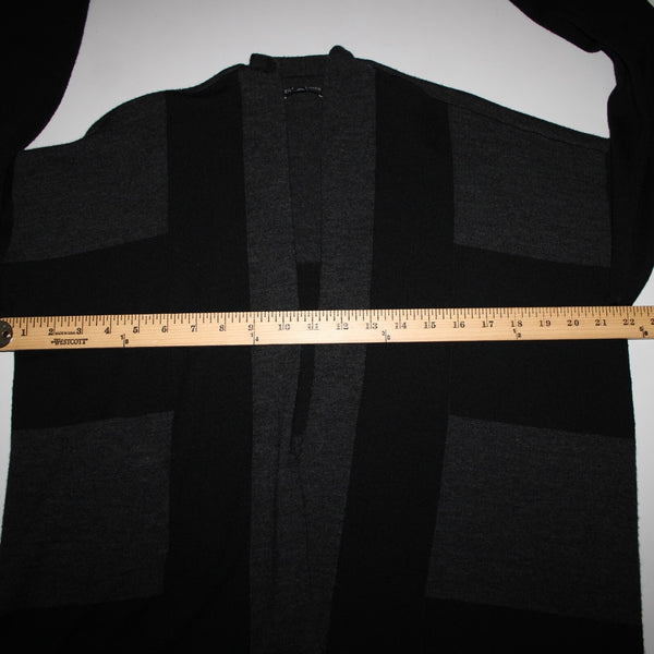 Eileen Fisher Petite Sz LP Black Gray Color Block 100% Merino Wool Wrap Sweater
