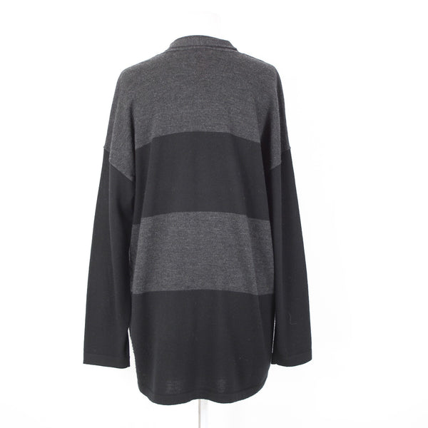 Eileen Fisher Petite Sz LP Black Gray Color Block 100% Merino Wool Wrap Sweater