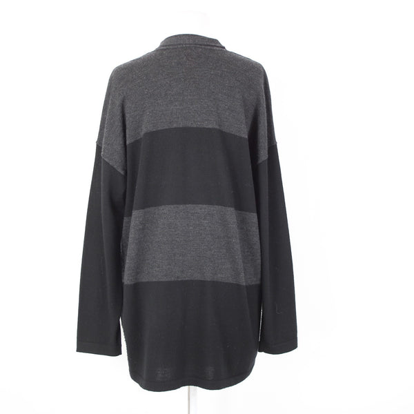 Eileen Fisher Petite Sz LP Black Gray Color Block 100% Merino Wool Wrap Sweater