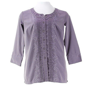 Chelsea Studio Sz L Dusty Lavender Poly Smocked 3/4 Sleeve Button Up Top