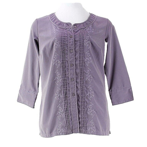 Chelsea Studio Sz L Dusty Lavender Poly Smocked 3/4 Sleeve Button Up Top